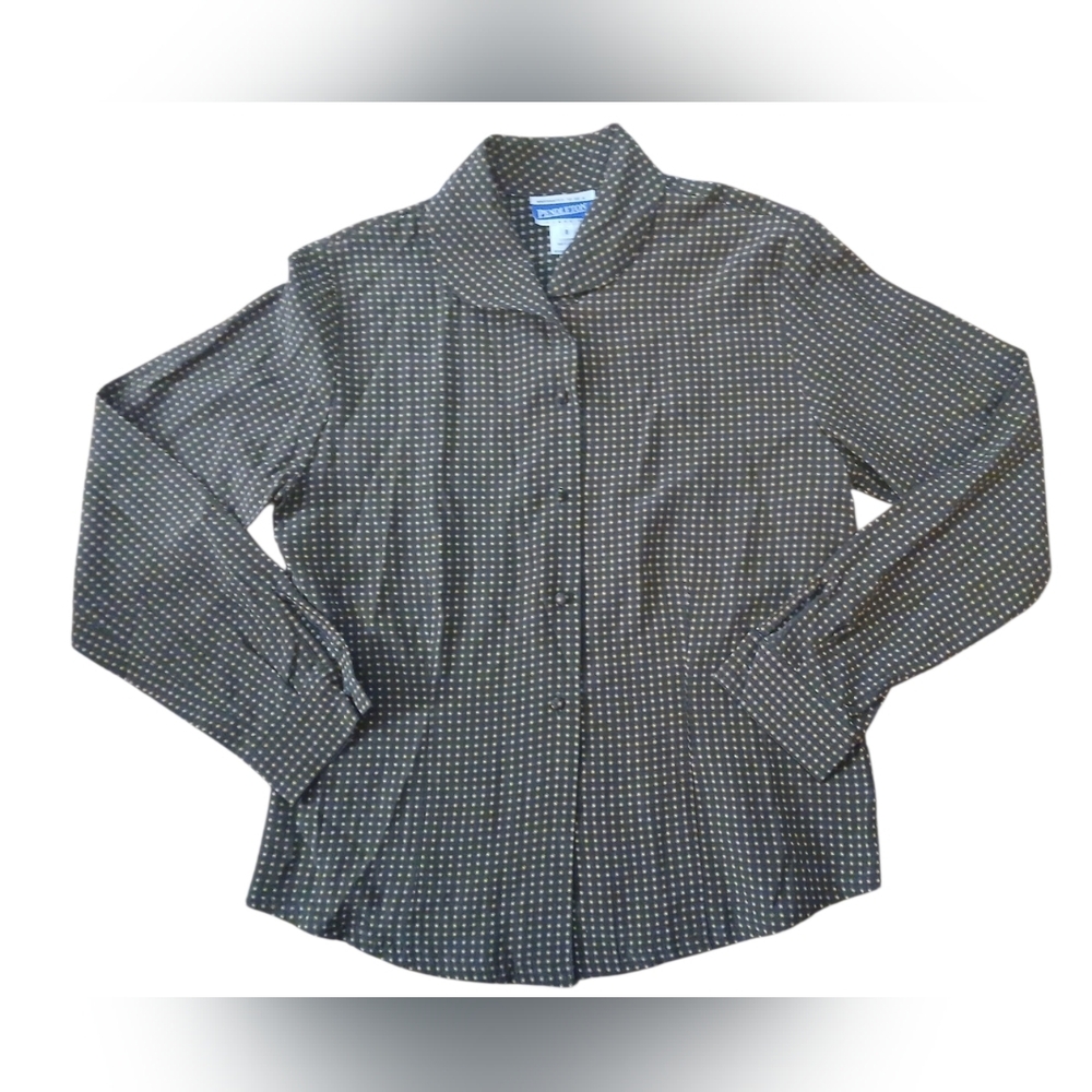 VINTAGE PENDLETON Green with Cream & Burgundy Polka Dots. 100% Silk. Size 8